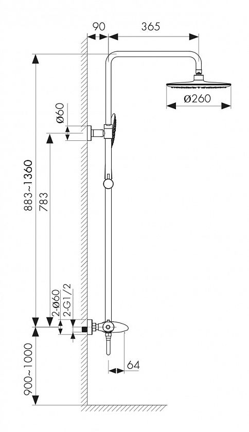 Душевая система  KAISER Plane с термостатом, лейка Ø-250mm